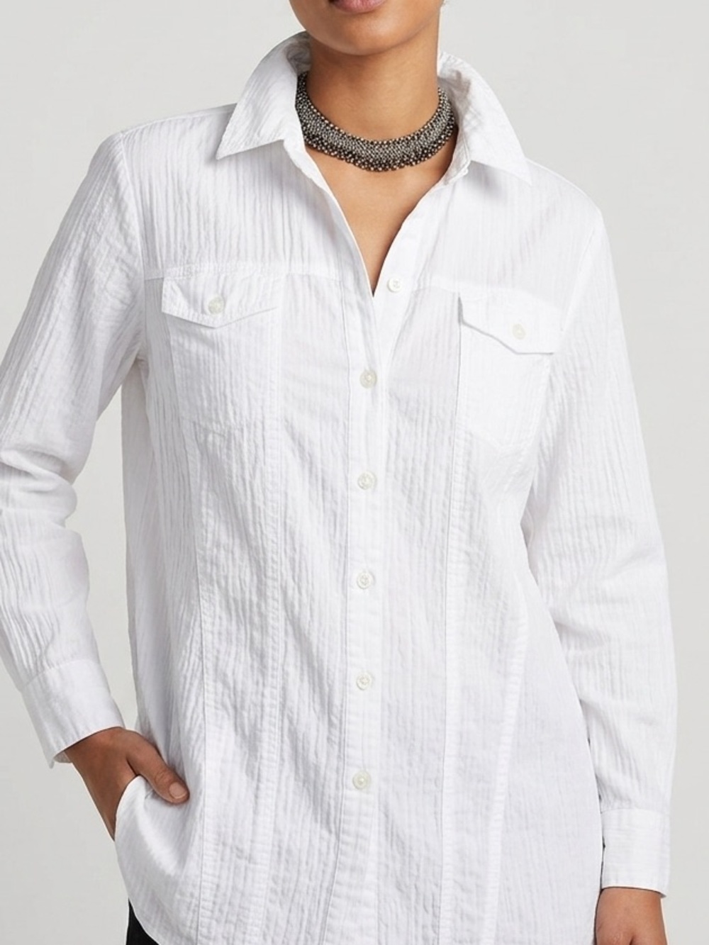 😍SHOW SPECIAL CHEROKEE White Cotton Button Front Breast Pocket Shirt XL